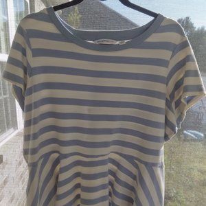 Isaac Mizrahi Live! Short Sleeve Striped Peplum Knit Top Periwinkle  & White 2X